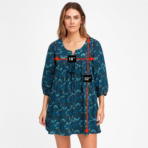 NWT Band of the Free 3/4 Sleeve Green Teal Mini Dress Size Medium - Picture 2 of 7